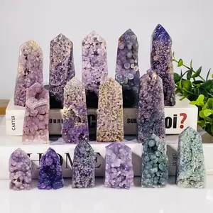 Novidade cristal natural de alta qualidade roxo uva ágata pedra torre verde uva ágata ponto para venda