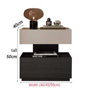 Italian <strong>Minimalist</strong> Wooden <strong>Bedside</strong> <strong>Table</strong>, 2 Drawer Bedroom Nightstand with LED Ambient Light &amp; Anti-slip Tabletop - Product Image 2