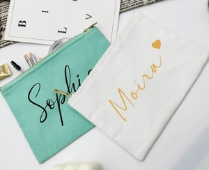 Petite pochette personnalisée à imprimé lettres de mode Sac cosmétique en toile en coton à fermeture éclair et estampage en or Logo personnalisé en gros - Product Image 3