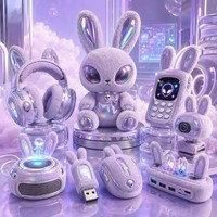 Peluche personnalisée brodée Lapin Alien Cyber Kit, Cadeau d'anniversaire anti-stress, avec Casque audio, Haut-parleur, Webcam, Souris USB