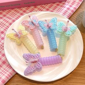 カラフルな電話ワイヤーコードヘアバンド刺繍蝶日本織りポニーテールアーティファクトツールキッズヘアネクタイ - Product Image 2