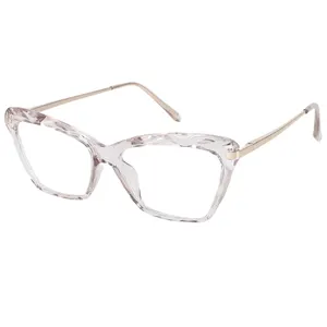 Crystal cut cat's eye lens frame 2023 New type glasses frame Transparent flat lens Retro fashion frame glasses trend
