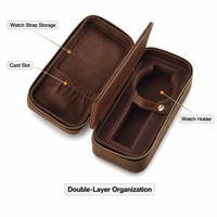 Étui de voyage double pour montres en cuir PU avec intérieur en daim, séparateur de protection, fermeture éclair, boîte de rangement pour deux montres, cadeau de luxe