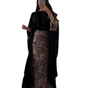 Vestido Étnico <span class=keywords><strong>de</strong></span> Manga Larga con Cuello Geométrico, Bordado y con Detalles en Poliéster para Mujeres Árabes del Medio Oriente, Otoño 2025, para Banquetes y Ocio - Product Image 5
