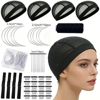 IRUIBEAUTY Kit de Fabrication de Perruques 95 Pièces/Ensemble, Bonnets en Maille Noire, Fil à Tisser les Cheveux, Aiguilles T/C, Peignes à Queue de Rat, Élastiques, Outil DIY