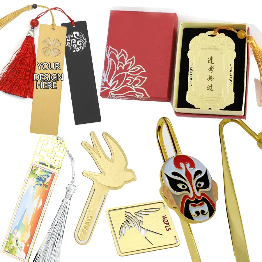 Promotional Customized Custom Blank 3D Tassels Blank Metal Brass Bookmark Book Mark Enamel Metal For Gift Box