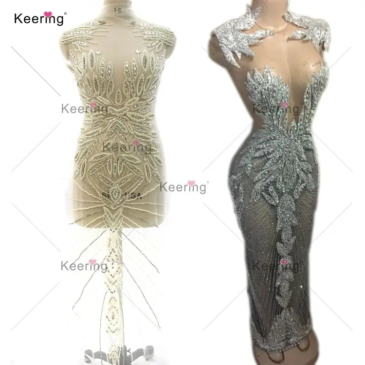 WDP-367 Keering-corpiño multicolor para vestido de boda, Panel de tela con diamantes de imitación, apliques con escote en V, 2022