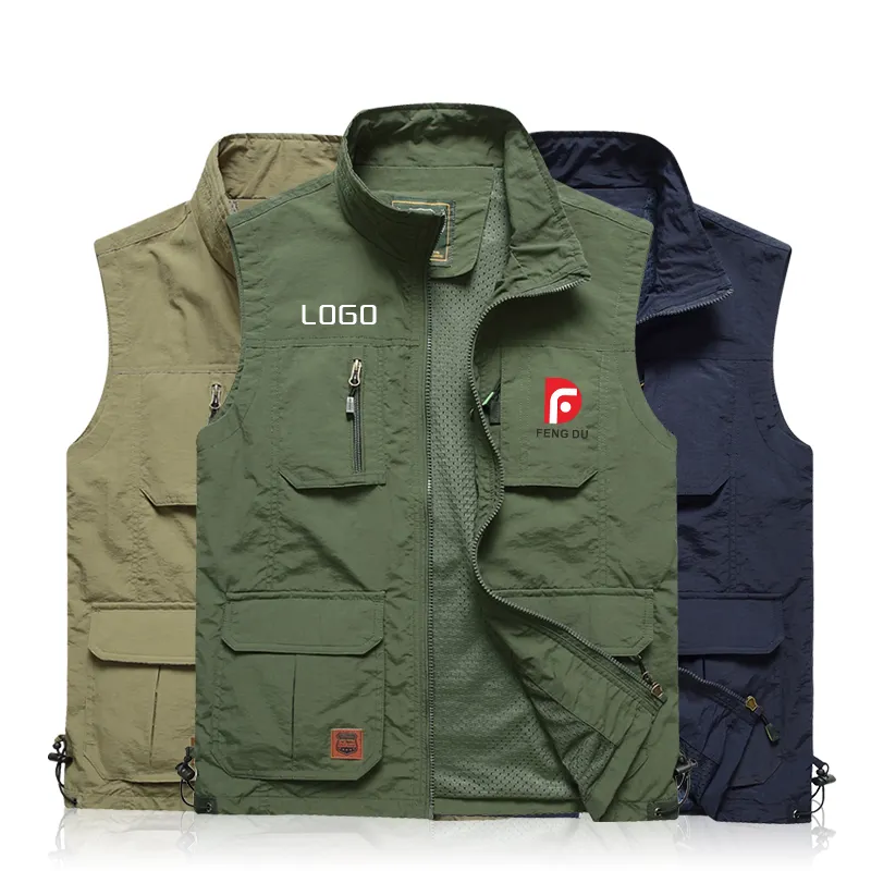 Gilet da uomo in tessuto 100% Nylon stile meraviglioso gilet multi-tasca con colletto alla coreana per uomo gilet per esterno