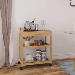 Chariot îlot de cuisine <span class=keywords><strong>sur</strong></span> roues avec tiroir de rangement et étagères, support de service utilitaire roulant à 3 niveaux en bambou avec support solide - Product Image 4