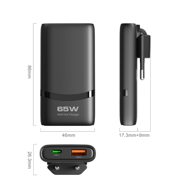 45W Slim GaN USB-C Wall Charger -Dual Port Fast Charging, PD3.0 & PPS Compatible, Foldable Compact Design for Laptops, Cellphone