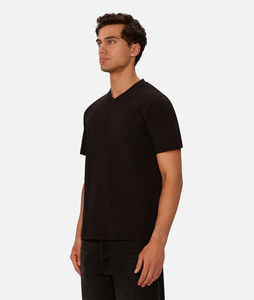 Slim unisexe Jersey vente en gros personnalisé plaine t-shirt tricoté peigné anneau filé 95% coton 5% Elatane 180G col en V hommes t-shirts en vrac - Product Image 2