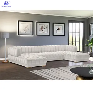厂家批发现代设计白色天鹅绒簇绒组合沙发客厅沙发套装家具7座组合沙发