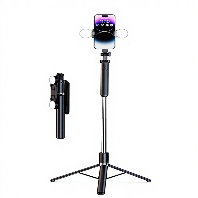 RK-C427 Mobile Phone Selfie Stick for Fill Light Remote Control In-Body Image Stabilization Floor Tripod Retractable Stand