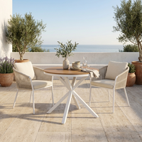 Table de bistrot moderne d'extérieur, structure en aluminium et fer, plateau en lattes non en bois, résistante aux intempéries, mobilier de jardin, table ronde pour café