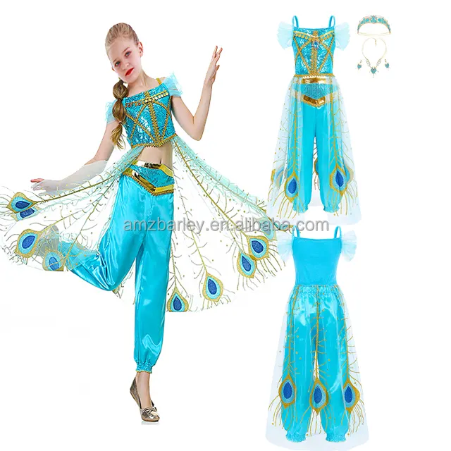 Sıcak satış cadılar bayramı yasemin prenses parti kostüm Cosplay peruk Aladdin prenses süslü elbise yasemin kostüm koleksiyonu çocuk için