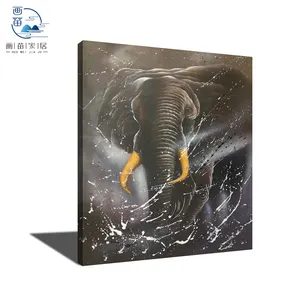 100% בעבודת יד נהר שחור פיל בעלי החיים יד-צבוע אפריקאי בד שמן ציור קיר אמנות פילים