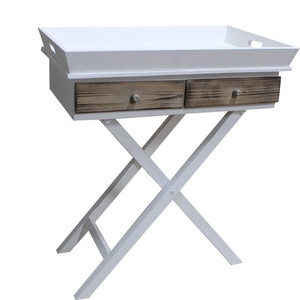 Luckywind Farmhouse Rustic Wood <strong>Butler</strong> Tray Wood Tv Fold Tray <strong>Table</strong> White for Living Room - Product Image 5