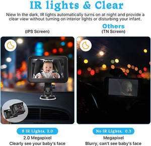 Moniteur de caméra de voiture pour bébé 1080P avec vision nocturne de 4.3 pouces Objectif grand angle de 150 ° Sécurité face arrière Caméra de voiture - Product Image 2