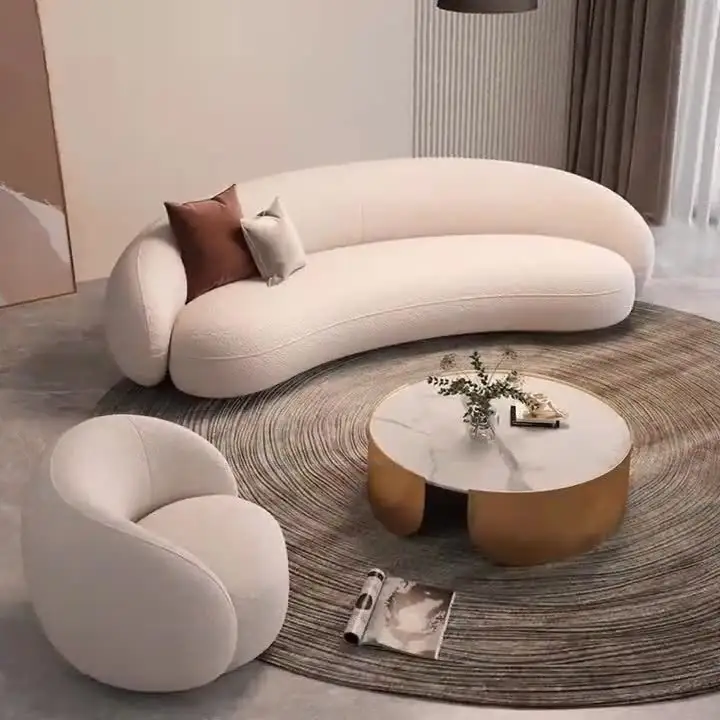 أريكة نصف دائرية بيضاء حديثة بسيطة من Hochey طقم أريكة فاخر أريكة مقاس مستدير منحنية