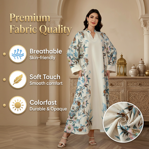 Vestido Kaftán Floral con Perlas para Mujer, Holgado, Elegante, Maxi, Informal, para Verano - Product Image 2