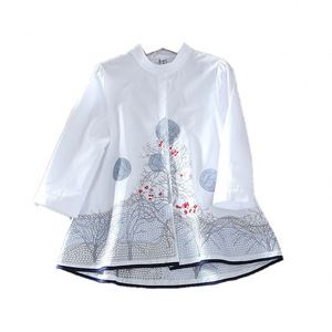 Chemisiers pour femmes en coton, à manches trois-quarts, avec broderie florale de style littéraire et motifs industriels, Nouveauté Printemps <span class=keywords><strong>2022</strong></span>, Vente en gros - Product Image 5