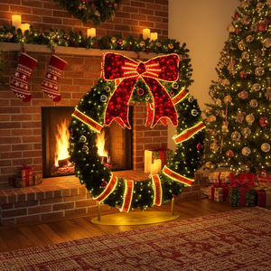 Guirlande <span class=keywords><strong>de</strong></span> Noël en aiguilles <span class=keywords><strong>de</strong></span> pin <span class=keywords><strong>de</strong></span> 2,5 m <span class=keywords><strong>de</strong></span> haut, grande guirlande <span class=keywords><strong>lumineuse</strong></span> avec nœud et lumières LED pour la décoration commerciale des fêtes - Product Image 1