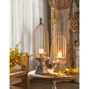 Moda avrupa Vintage kuş kafesi mumluk beyaz şamdan fener düğün parti ışığı bölmek tabanı ile - Product Image 3