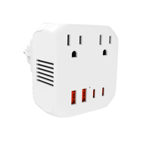 Adaptador de Viaje Multifuncional con Cable de 2000W, con Puertos USB-A y Tipo-C, Compatible con Enchufes AU, US, UK y EU