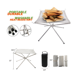Foyer — foyer de bois pliable 16.5 pouces, 42x42cm, feuille de maille en acier inoxydable, support de combustion de bois de feu, Camping - Product Image 2