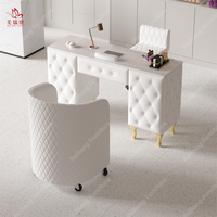 Salon de beauté moderne de luxe Nail Art Nail Tech Table Table de manucure noire et ensemble de chaises avec collecteur de poussière