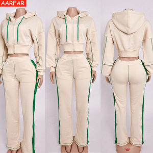 Ensemble deux pièces Y2K personnalisé pour femme : sweat à capuche court zippé à rayures colorées et pantalon de survêtement large – <span class=keywords><strong>Tenue</strong></span> <span class=keywords><strong>d</strong></span>écontractée pour femme - Product Image 3