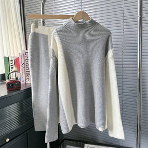 Primavera autunno abito Casual alla moda da <span class=keywords><strong>donna</strong></span> a <span class=keywords><strong>maglia</strong></span> pantaloni larghi lunghi Top due pezzi maglione largo Fit - Product Image 5