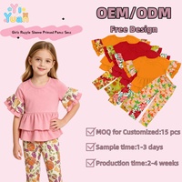 Ensemble chemise à manches courtes et pantalon long imprimé pour petites filles, style peplum, OEM ODM, tenue quotidienne pour enfants, idéal pour l'automne et les fêtes
