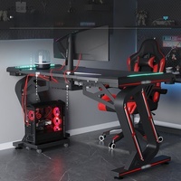 Bureau de jeu PC personnalisé noir avec LED RGB, table de course pour bureau à domicile