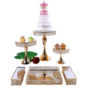 Überzogene <span class=keywords><strong>Gold</strong></span> High Foot Torten ständer Set Hochzeits tablett Dessert Dessert Spiegel <span class=keywords><strong>Display</strong></span> Tisch Kuchenst änder Set Lieferanten - Product Image 5