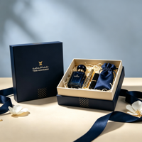 Coffret Cadeau de Luxe Bleu Marine Personnalisé avec Couvercle et Base pour Hommes, Idéal pour Cologne, Parfum Oud Arabe, Emballage Cadeau d'Entreprise Haut de Gamme