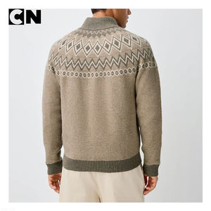 BSCI Certification Sweater Factory Custom logo Men Cotton Polyester Vintage Fit Fairisle Pattern Quarter <b>Zip</b> Neck <b>Jumper</b> Sweater - Product Image 3