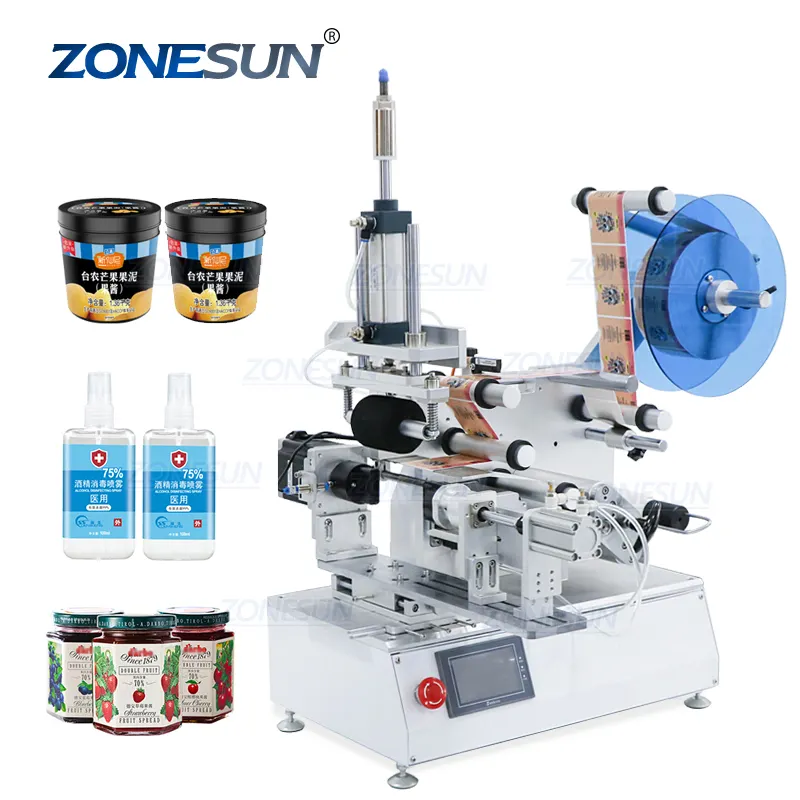 ZONESUN ZS-TB805 Glasglas Aufkleber Quadratische Hände desinfektion mittel Wasser flasche Halbautomat ische Dosen Feuerzeug Runde Flasche Etikett ier maschine