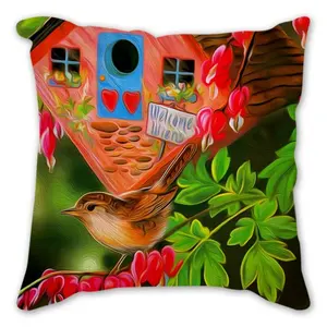 Renkli kuşlar minder örtüsü yağlıboya yastık çiçekler kardinal yastık kılıfı ev kanepe dekoratif 45Cm