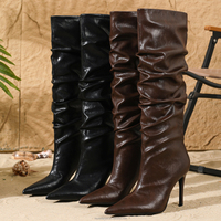 Bottes Slouch Tendance 2026 pour Femme – Sexy, Froncées, à Bout Pointu, Talons Hauts Fins, Élégantes, Montantes, pour Soirées et Bureau – Prix Usine
