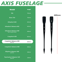 Fuselage hydrofoil Black Crazyshort 600 Fuse Advance avec anode en zinc, performance optimisée, léger et à commande rapide