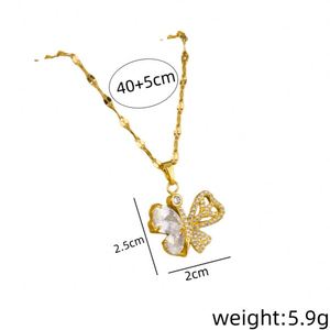 Collar de Acero Inoxidable con Colgante de Mariposa de Zirconia, Collar con Colgante de Zirconia en Forma de Corazón para Mujer, Cadena de Acero Inoxidable, Micro Collar - Product Image 6