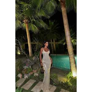 Robe de bal formelle jaune Madelyn, style simple, décorations en strass scintillants, col montant, nœud, taille XL, en polyester brillant - Product Image 5