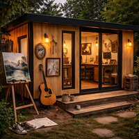 Cabane de jardin préfabriquée multi-usages pour loisirs créatifs, musique, projets de bricolage, installation facile, structure durable