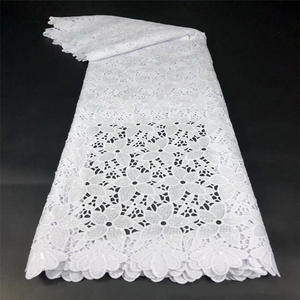 Tela <span class=keywords><strong>de</strong></span> Encaje Guipur Dobby <span class=keywords><strong>de</strong></span> Alta Calidad en Oferta, Color Blanco Puro, Bordado Africano con Cordón, para <span class=keywords><strong>Vestidos</strong></span> <span class=keywords><strong>de</strong></span> <span class=keywords><strong>Fiesta</strong></span> y Bodas para Niñas - Product Image 1