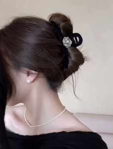 Mode mat gris <span class=keywords><strong>camélia</strong></span> pince à cheveux élégant velours fleur mâchoire griffe poignée pour les femmes 13CM - Product Image 5