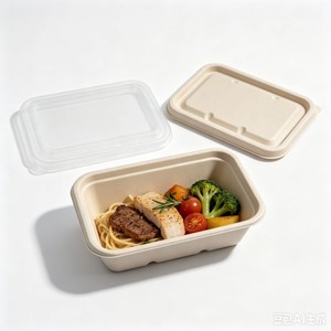 Boîte à emporter rectangulaire en fibre moulée jetable de 650 ml pour hamburgers, emballage pour repas prêts à manger et plats à emporter - Product Image 4