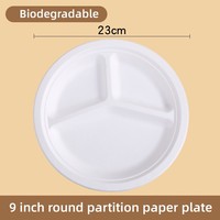 Assiette ronde en papier de pulpe de canne à sucre de 8/9/10 pouces biodégradable 3 compartiments plateau alimentaire jetable pour salade pour pique-niques