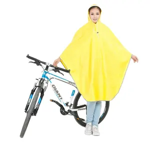 polyester rain poncho for bicycle in red color with reflective stripe