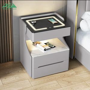 โต๊ะข้างเตียงอัจฉริยะสุดหรู Wayon พร้อมท็อปชาร์จไร้สาย LED โต๊ะข้างเตียงทันสมัย 3 ชั้น พร้อมที่เก็บของลายหินอ่อน - Product Image 3